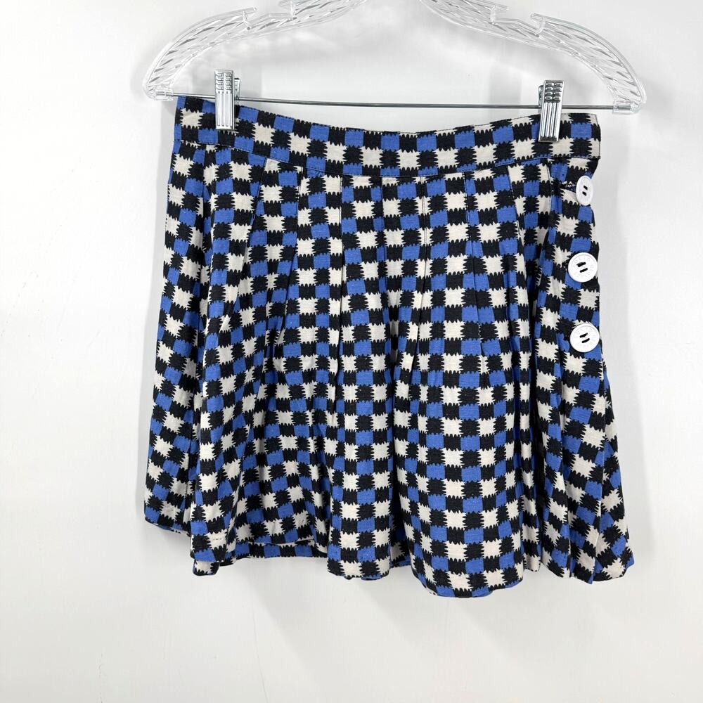 Solid & Striped Skater Skirt S Blue Black Check Retro Pleated Y2K Preppy Grunge